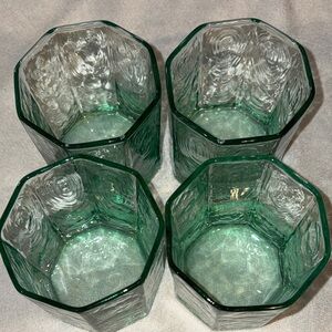 Set of Four Green Octagonal Glasses